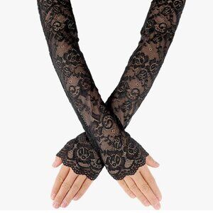 Fingerless Beautiful Black Lace Opera Gloves Bridal Tea Weddings Prom Formal